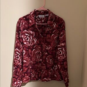 Jones New York Burgundy Floral Button-Down Shirt